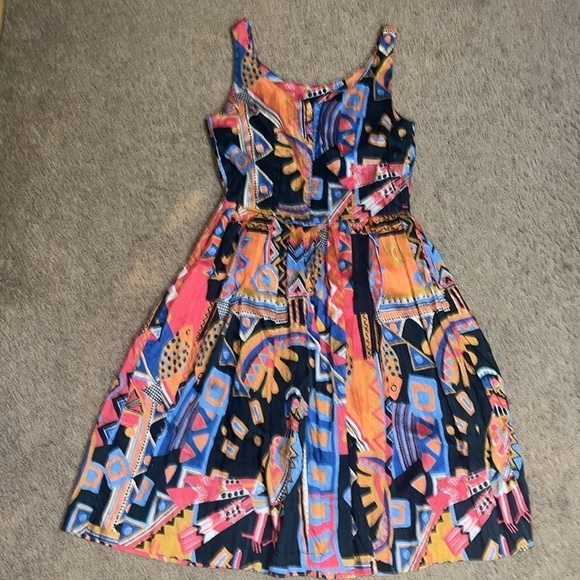 Gorman Vintage VTG Novelty Silk Fiesta Bird Fish Boho Geometric Tank Midi Dress - Picture 5 of 9